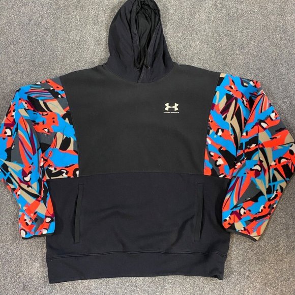 Under Armour | Shirts | Under Armour Mens Sweatshirt Hoodie Xl Black  Multicolor Sleeves Fleece Front | Poshmark